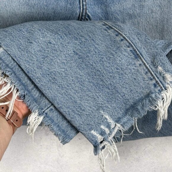 Revolve Levis Wedgie Raw Hem Button Fly High Rise Denim Shut Up Blue Size 28 - Picture 7 of 15